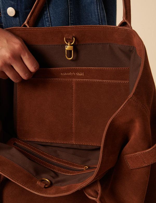 Nobody’s Child Brown Suede Tote Bag