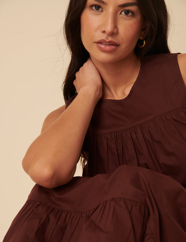 Nobody’s Child Brown Tiered Rosalind Midi Dress