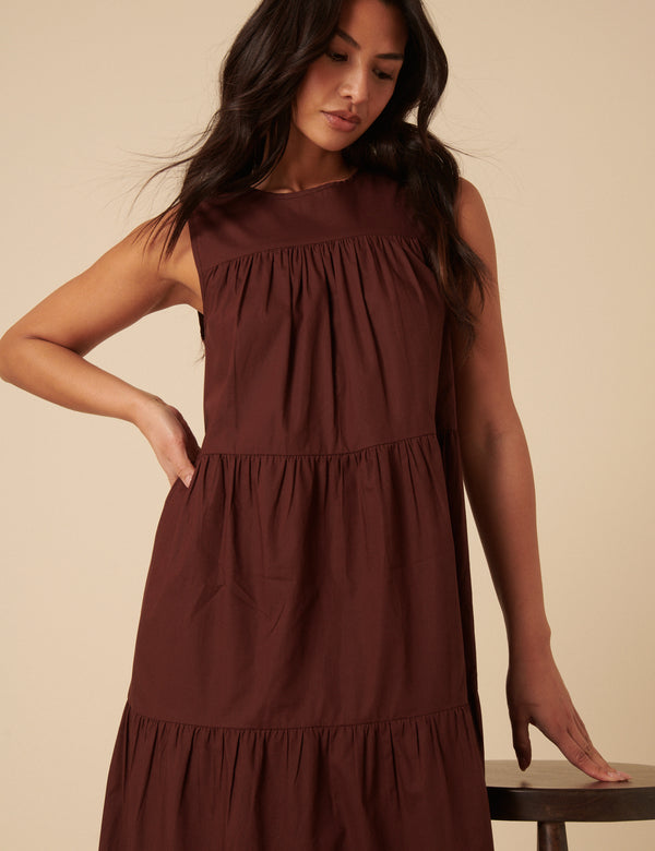 Nobody’s Child Brown Tiered Rosalind Midi Dress