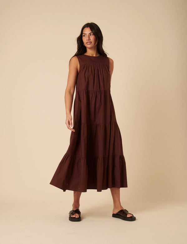 nobody’s child Brown Tiered Rosalind Midi Dress