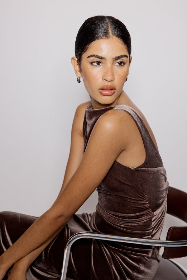 Nobody’s Child Brown Velvet Margot Midi Dress