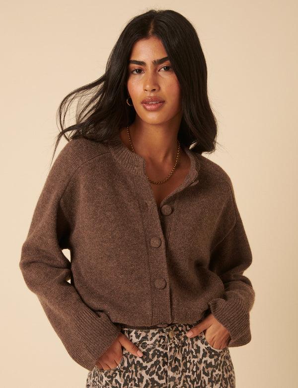 nobody’s child Brown Wool Crew Neck Cardigan