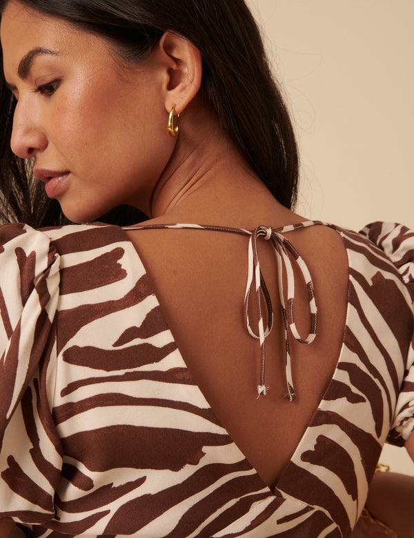 Nobody’s Child Brown Zebra Print Ella Midi Dess