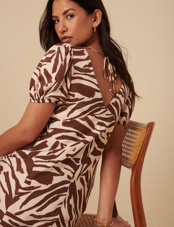 Nobody’s Child Brown Zebra Print Ella Midi Dess
