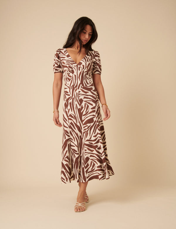nobody’s child Brown Zebra Print Ella Midi Dess