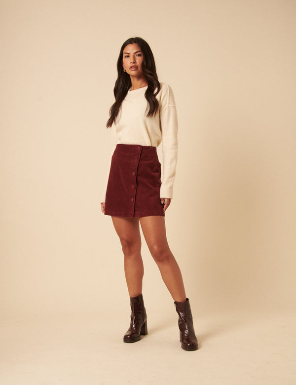 Nobody’s Child Burgundy Cord Asymmetric Mini Skirt