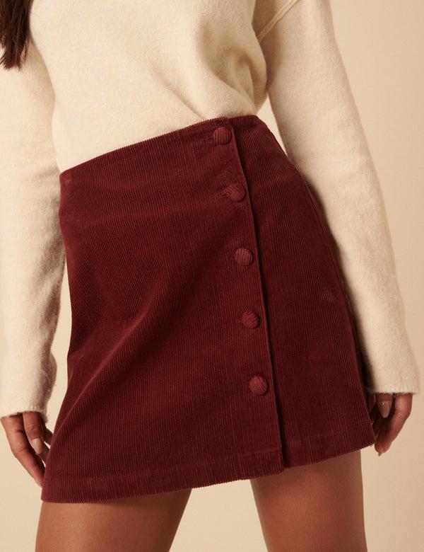 Nobody’s Child Burgundy Cord Asymmetric Mini Skirt