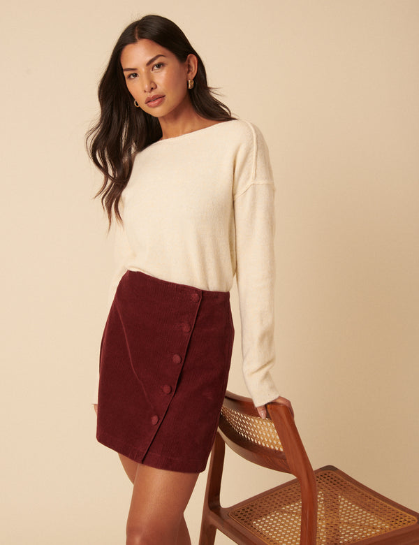Nobody’s Child Burgundy Cord Asymmetric Mini Skirt