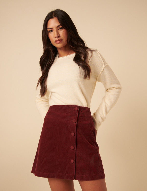 nobody’s child Burgundy Cord Asymmetric Mini Skirt