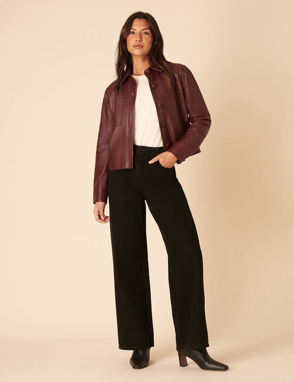 Nobody’s Child Burgundy Cropped Leather Jacket