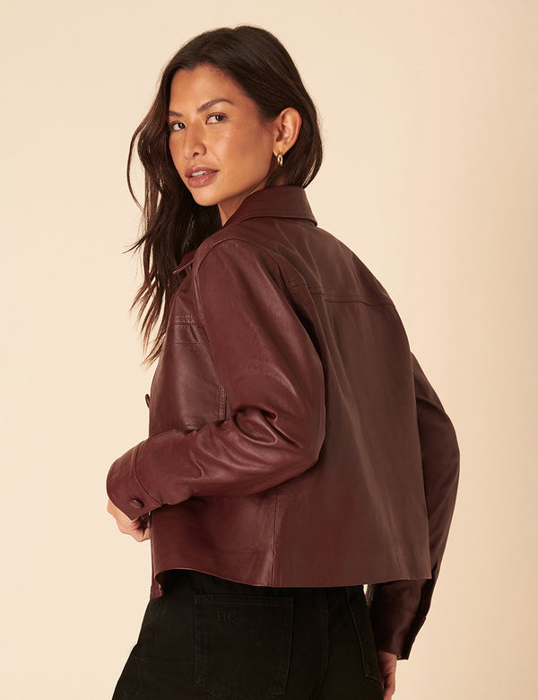 Nobody’s Child Burgundy Cropped Leather Jacket