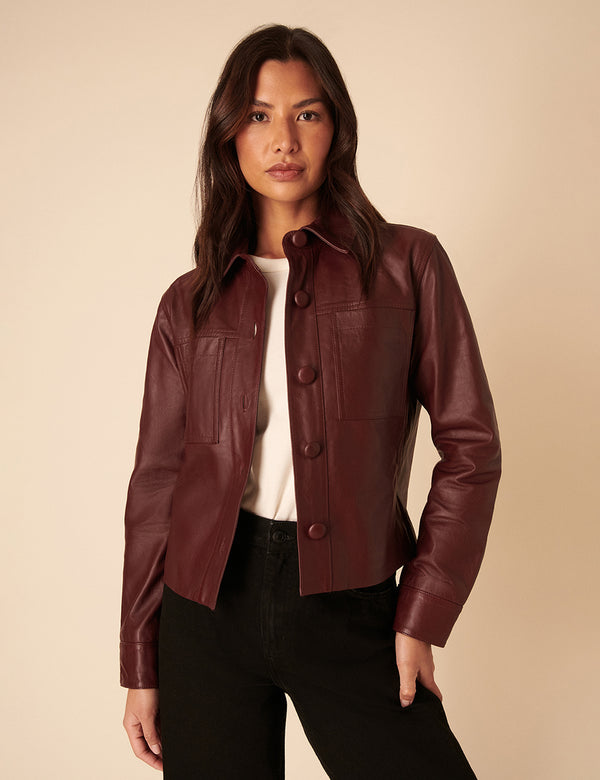 nobody’s child Burgundy Cropped Leather Jacket
