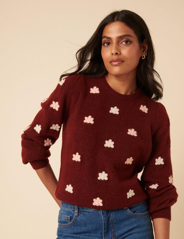 Nobody’s Child Burgundy Flower Embroidered Jumper