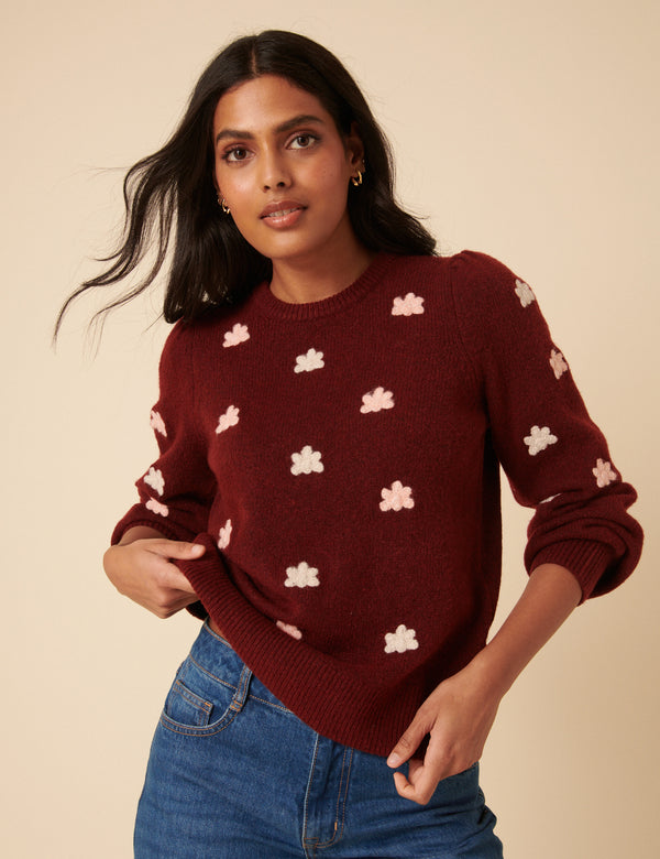 nobody’s child Burgundy Flower Embroidered Jumper