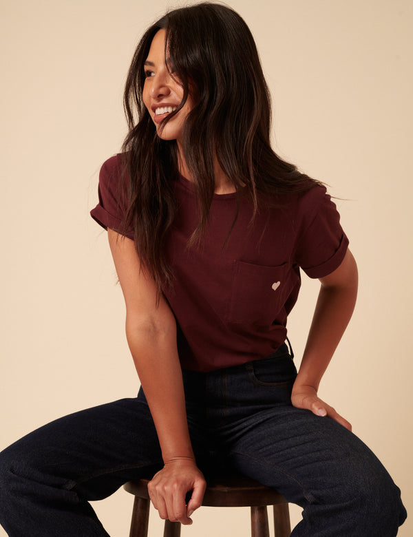 Nobody’s Child Burgundy Heart Embroidered T-Shirt