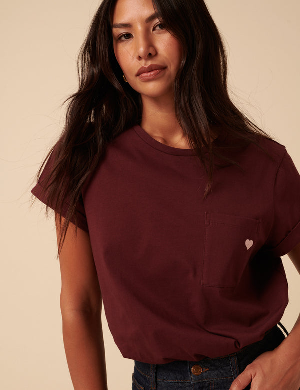 nobody’s child Burgundy Heart Embroidered T-Shirt