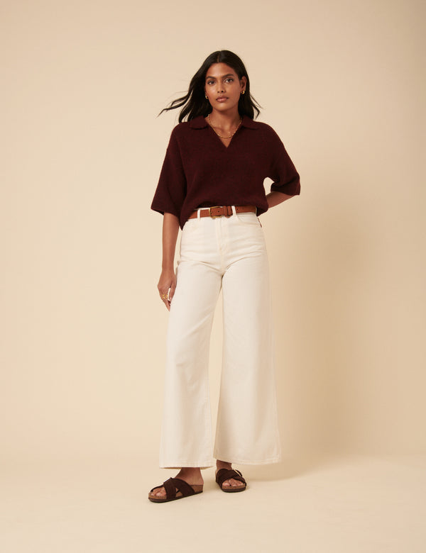 Nobody’s Child Burgundy Knitted Collar T-shirt