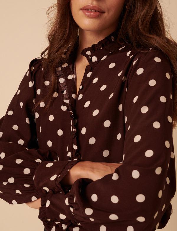Nobody’s Child Burgundy Polka Dot Frill Blouse