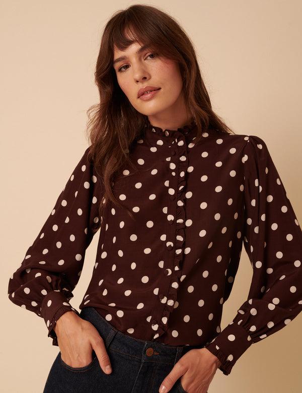 Nobody’s Child Burgundy Polka Dot Frill Blouse
