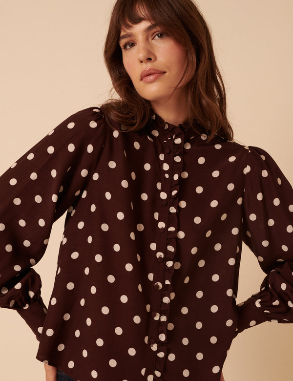 Nobody’s Child Burgundy Polka Dot Frill Blouse