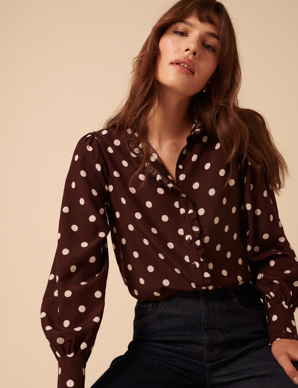 nobody’s child Burgundy Polka Dot Frill Blouse
