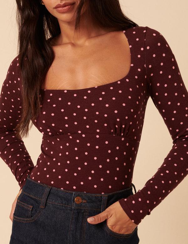 Nobody’s Child Burgundy Polka Dot Long Sleeve Top