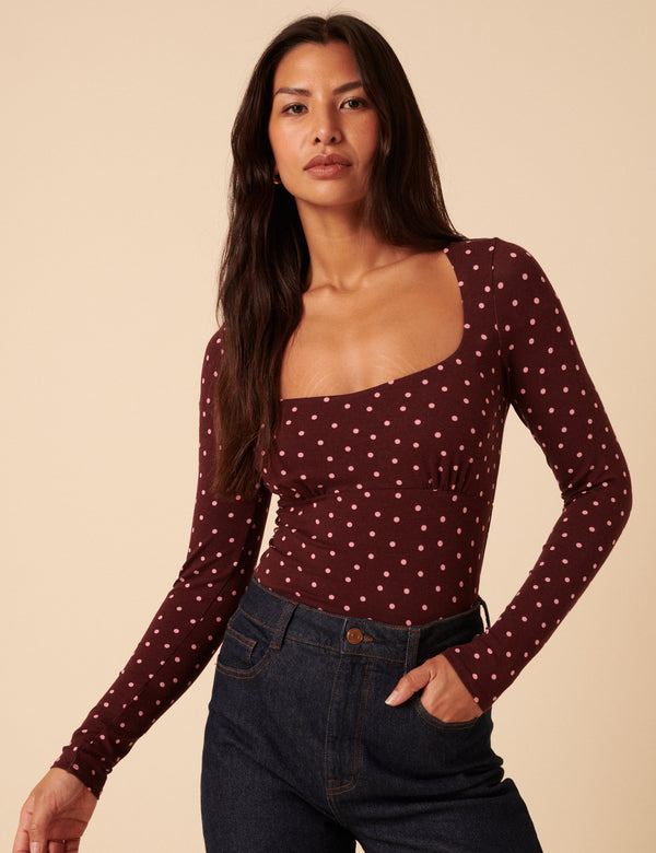 nobody’s child Burgundy Polka Dot Long Sleeve Top