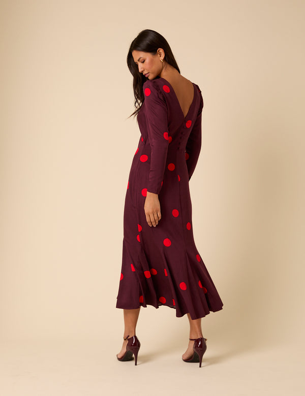 Nobody’s Child Burgundy Polka Dot Midi Dress