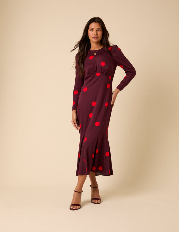 nobody’s child Burgundy Polka Dot Midi Dress