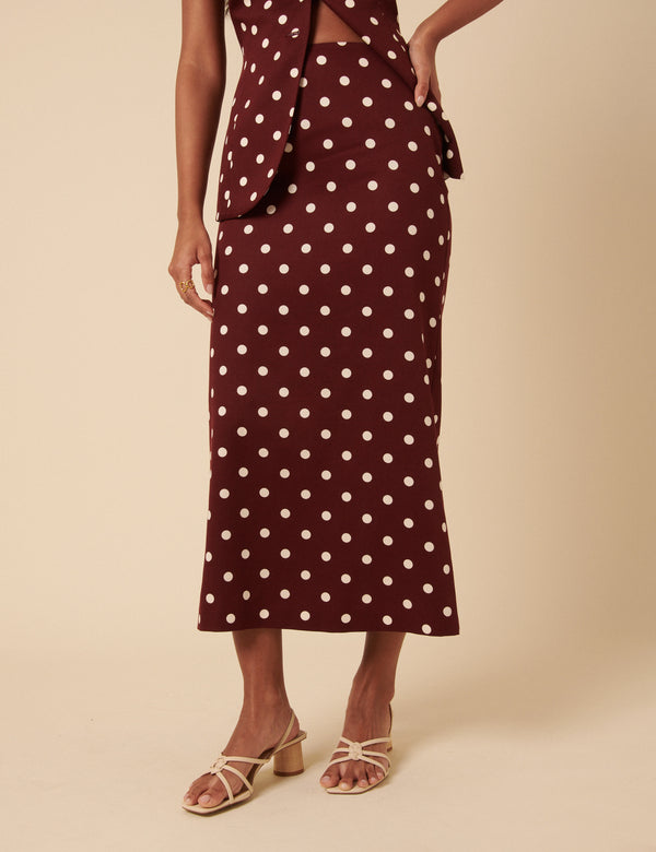 Nobody’s Child Burgundy Polka Dot Midi Skirt
