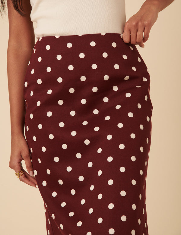 Nobody’s Child Burgundy Polka Dot Midi Skirt