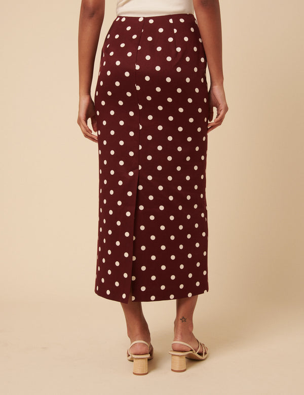 Nobody’s Child Burgundy Polka Dot Midi Skirt