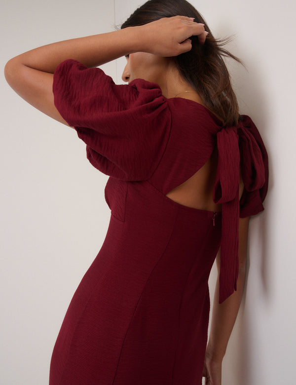 Nobody’s Child Burgundy Puff Sleeve Pax Midi Dress
