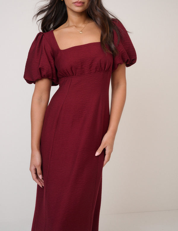 Nobody’s Child Burgundy Puff Sleeve Pax Midi Dress