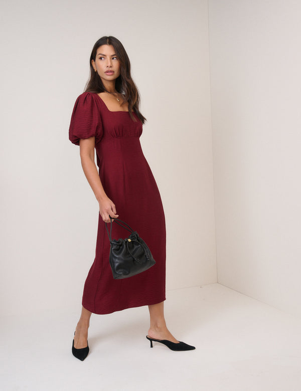 nobody’s child Burgundy Puff Sleeve Pax Midi Dress