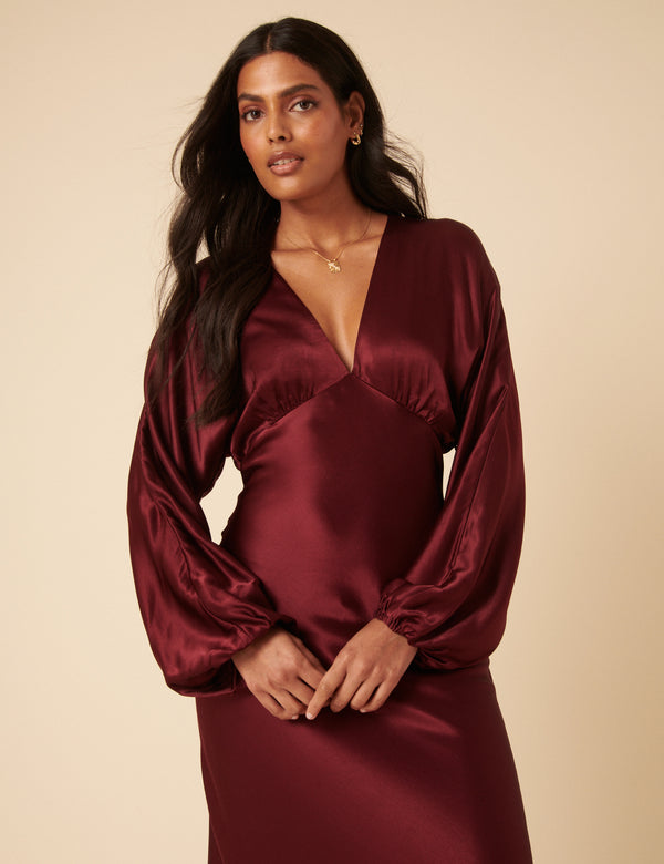 Nobody’s Child Burgundy Satin Allura Midi Dress