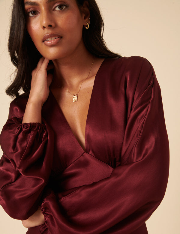 Nobody’s Child Burgundy Satin Allura Midi Dress