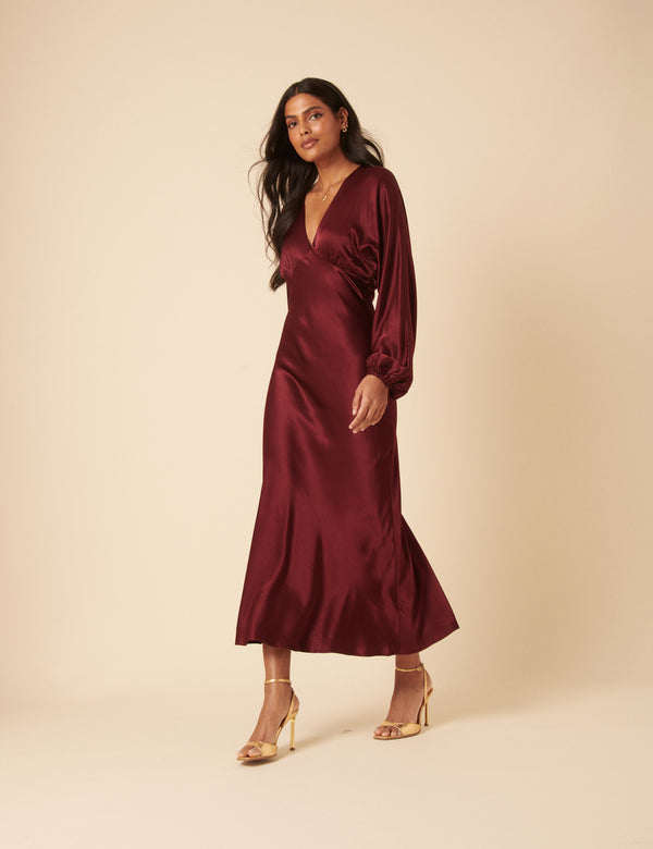 nobody’s child Burgundy Satin Allura Midi Dress