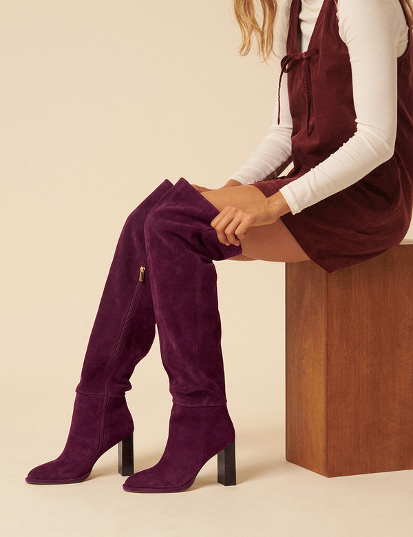 Nobody’s Child Burgundy Suede Thigh High Boots