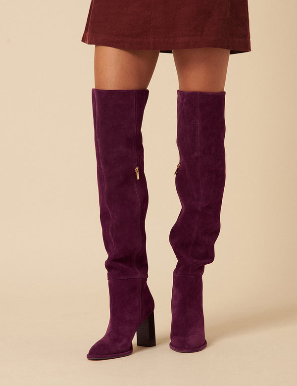 Nobody’s Child Burgundy Suede Thigh High Boots