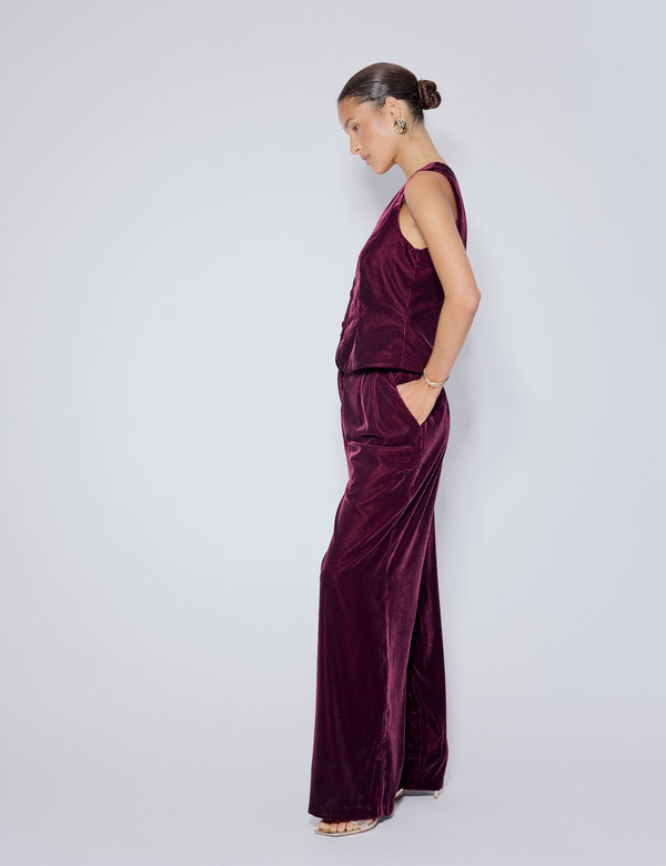 Nobody’s Child Burgundy Velvet Wide Leg Trousers