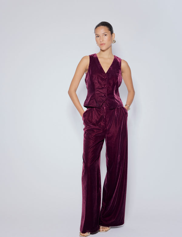 nobody’s child Burgundy Velvet Wide Leg Trousers