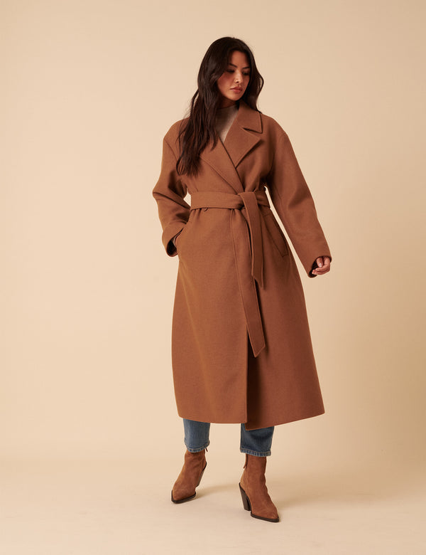 Nobody’s Child Camel Tie Belt Wrap Coat