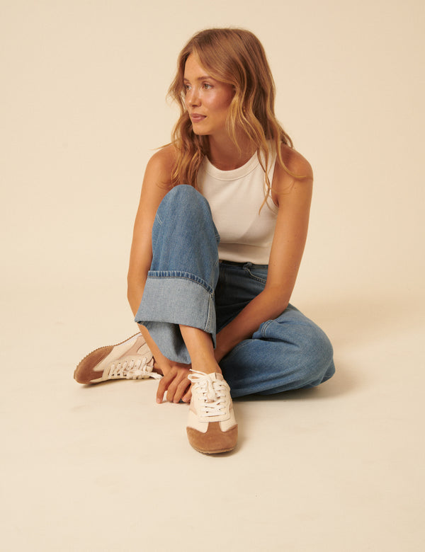 Nobody’s Child Cream And Tan Leather Trainers