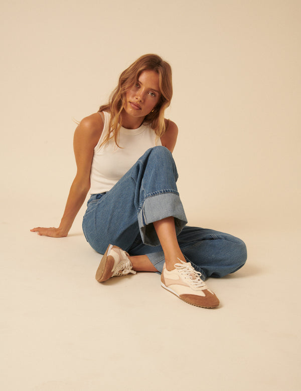 Nobody’s Child Cream And Tan Leather Trainers