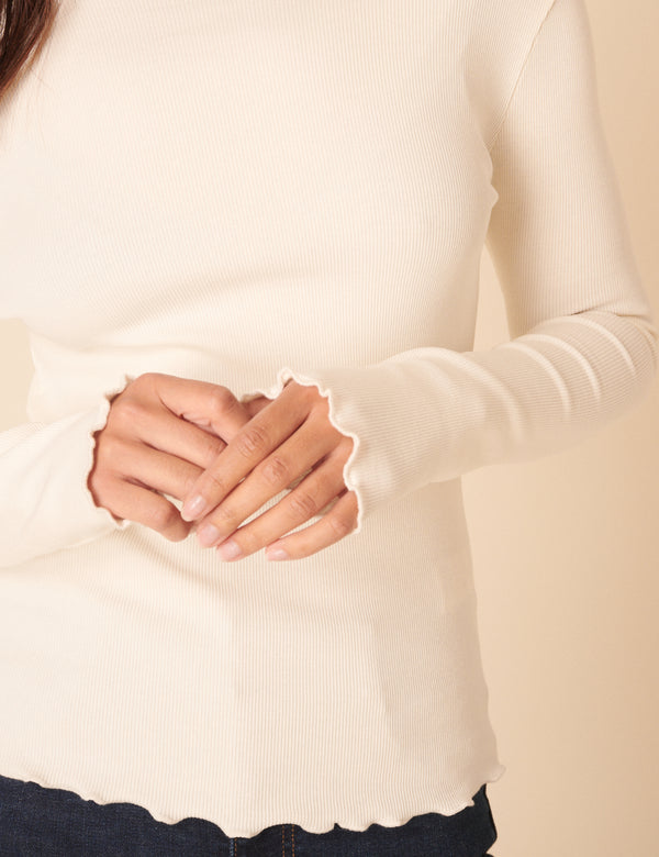 Nobody’s Child Cream Boat Neck Frill Ribbed Top