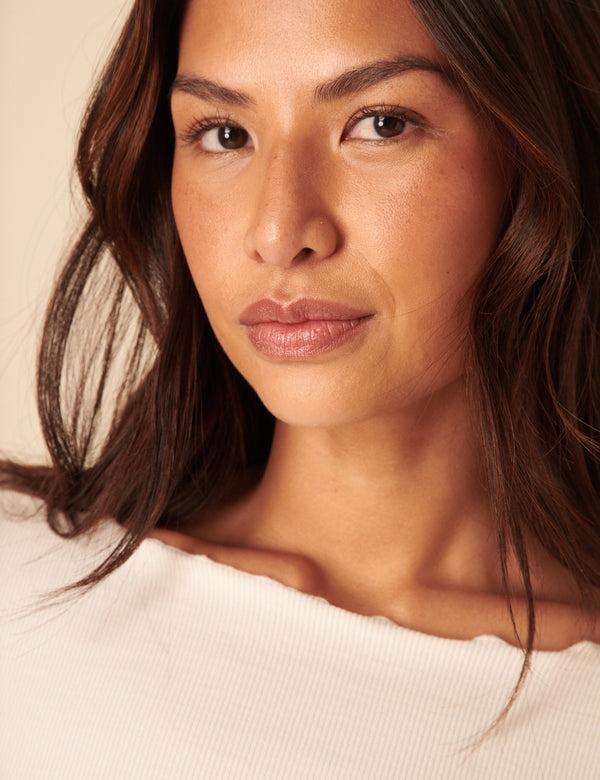 Nobody’s Child Cream Boat Neck Frill Ribbed Top