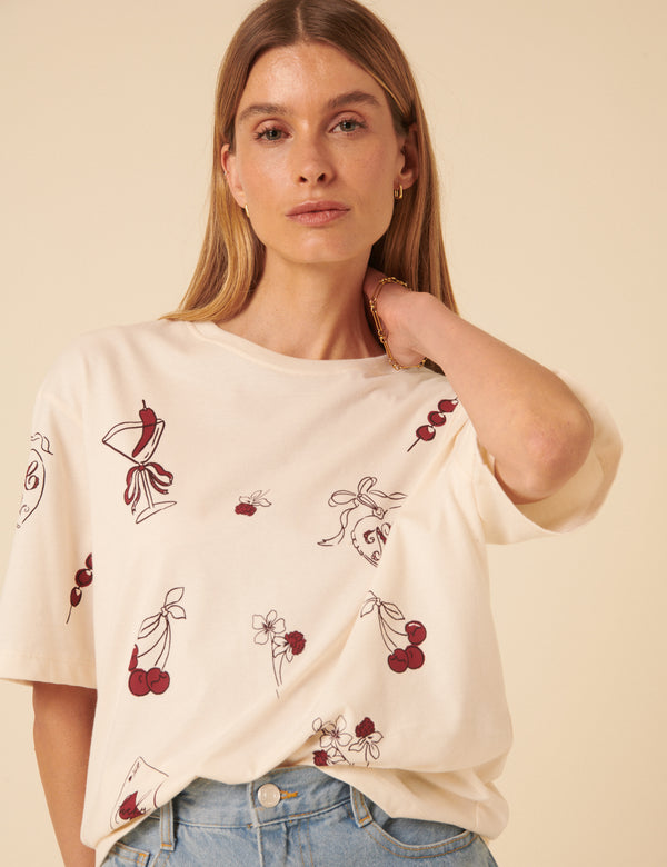 Nobody’s Child Cream Charm Print Graphic T-Shirt