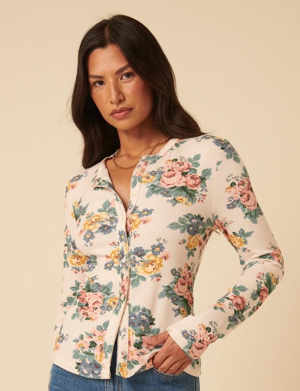 Nobody’s Child Cream Floral Printed Cardigan