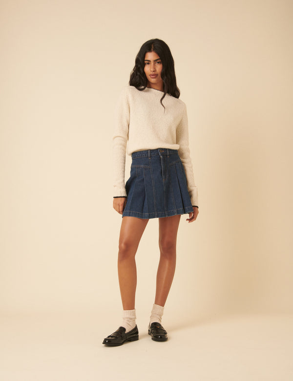 Nobody’s Child Dark Blue Denim Pleated Mini Skirt